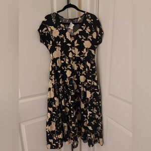 Blu Pepper Black Dress with Cream Floral Pattern